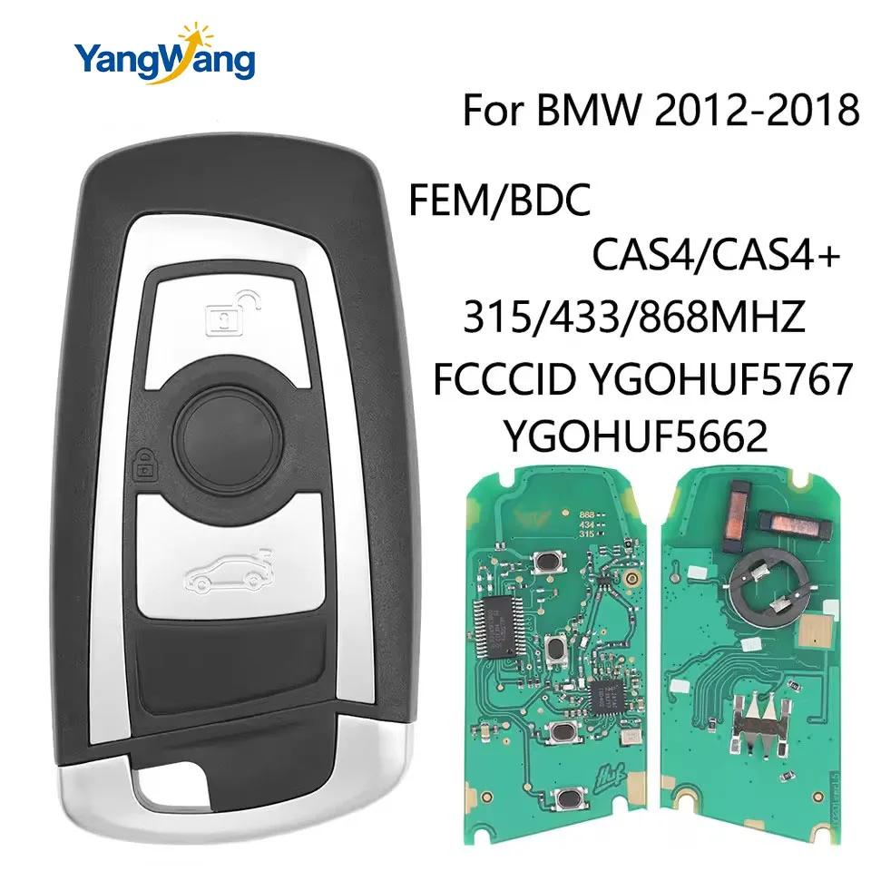 Фото Новый 3-кнопочный пульт дистанционного управления YW для BMW 5, 7 серий F-серии FEM/BDC, CAS4, CAS4+ 2012-2018, YGOHUF5662/YGOHUF5767, 315/433/868 МГц №1