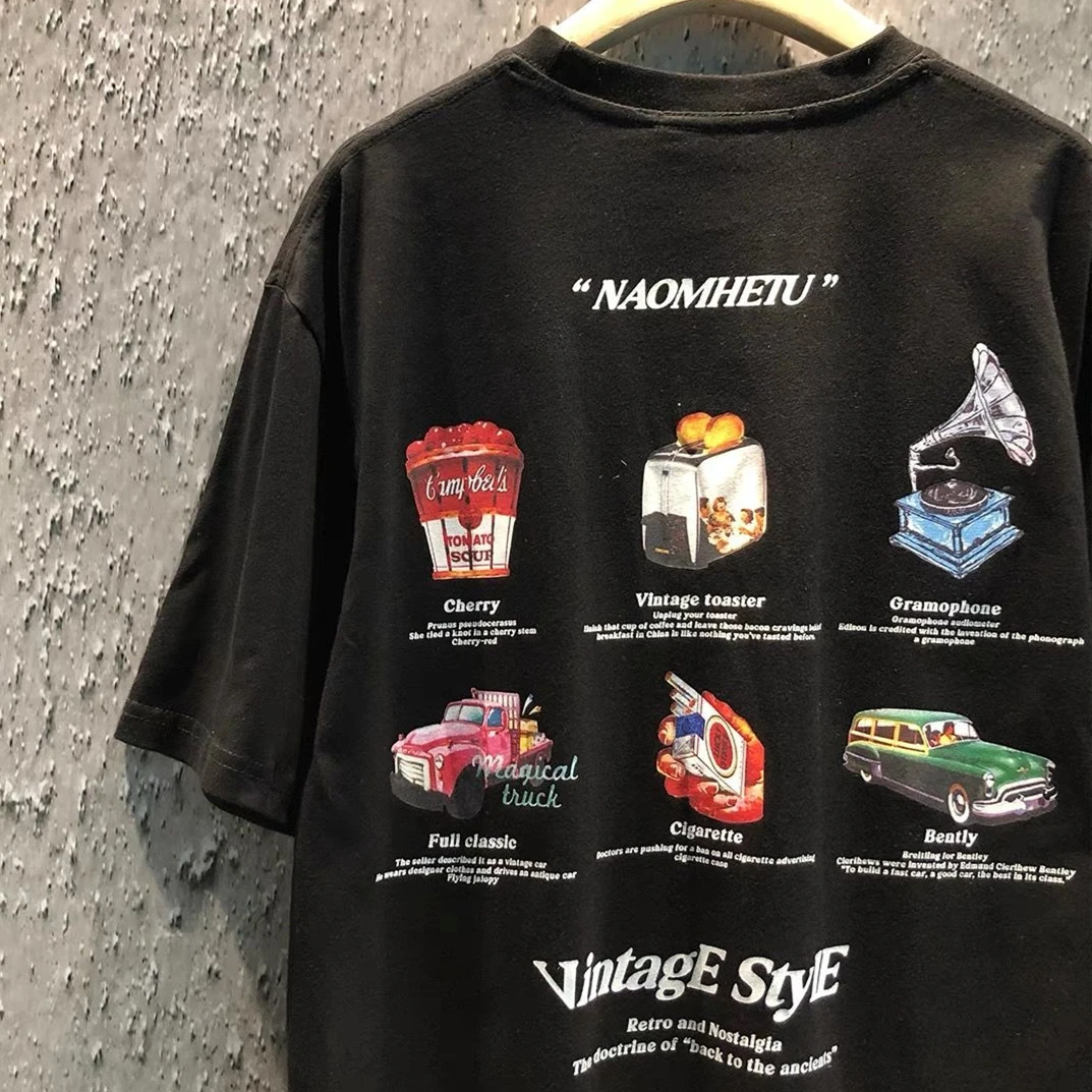 

2022 Ins Vintage Style Streetwear Funny Graphic T Shirts Summer Cotton Oversized Black Tops Couples Harajuku Punk Goth Y2K Tops