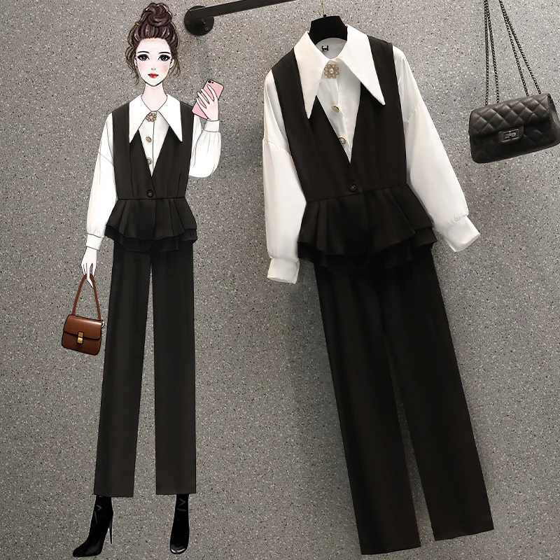 

3 Pack Stylish Women Elegant Office Suits Point Lapel Suit Vest Formal Casual Corset 2022 Pants Suits