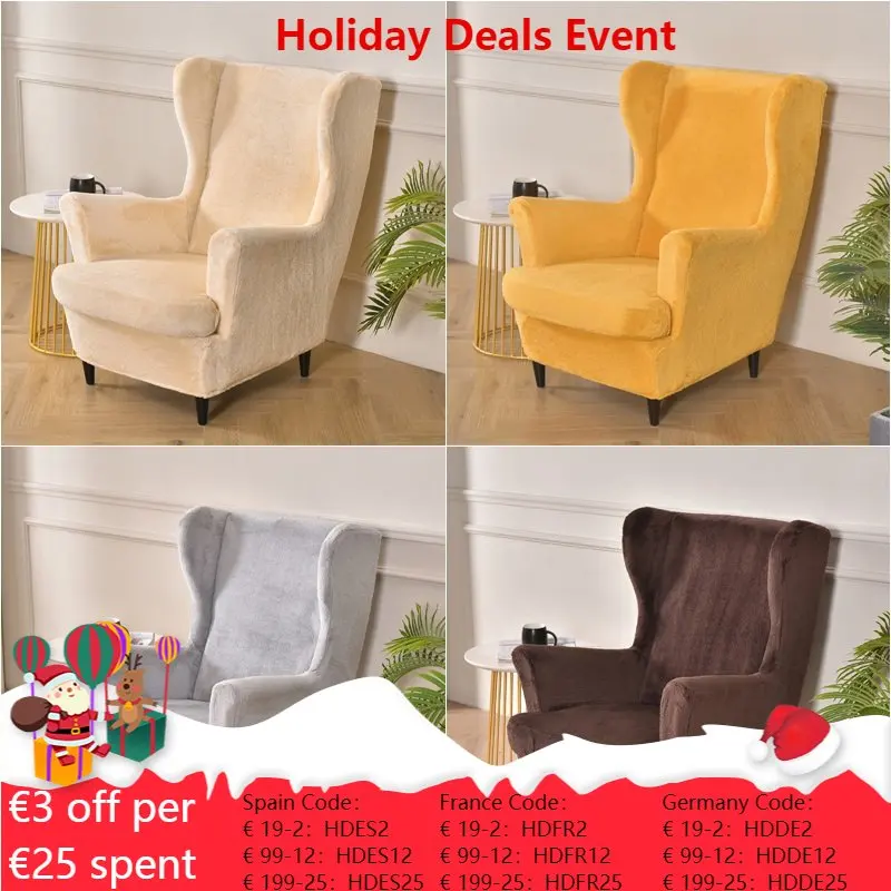 

Thicken Plush Wing Chair Cover Stretch Armchair Slipcovers Removable Washable Elastic Single Sofa Covers with Seat Cushion Cover