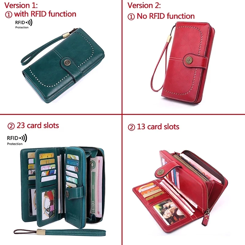 Ladies Zipper Purse Solid Color Card Pouch Long Section Wallet Hasp Female Money Bag RFID Anti-thief Wallets PU Leather Handbags