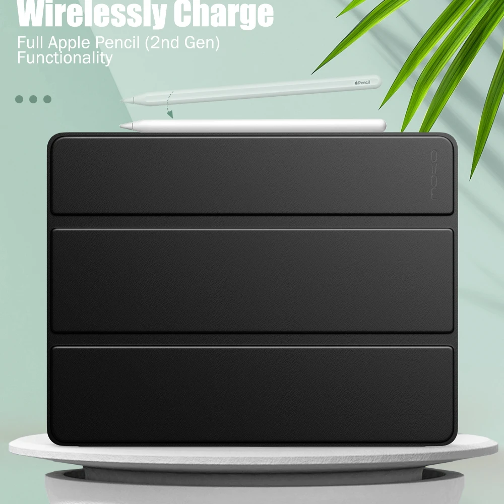 

Case For iPad Pro 12.9 2020 4th Gen-Translucent Frosted Back Protector Stand Cover with Apple Pencil's Magnetic Attachment Side