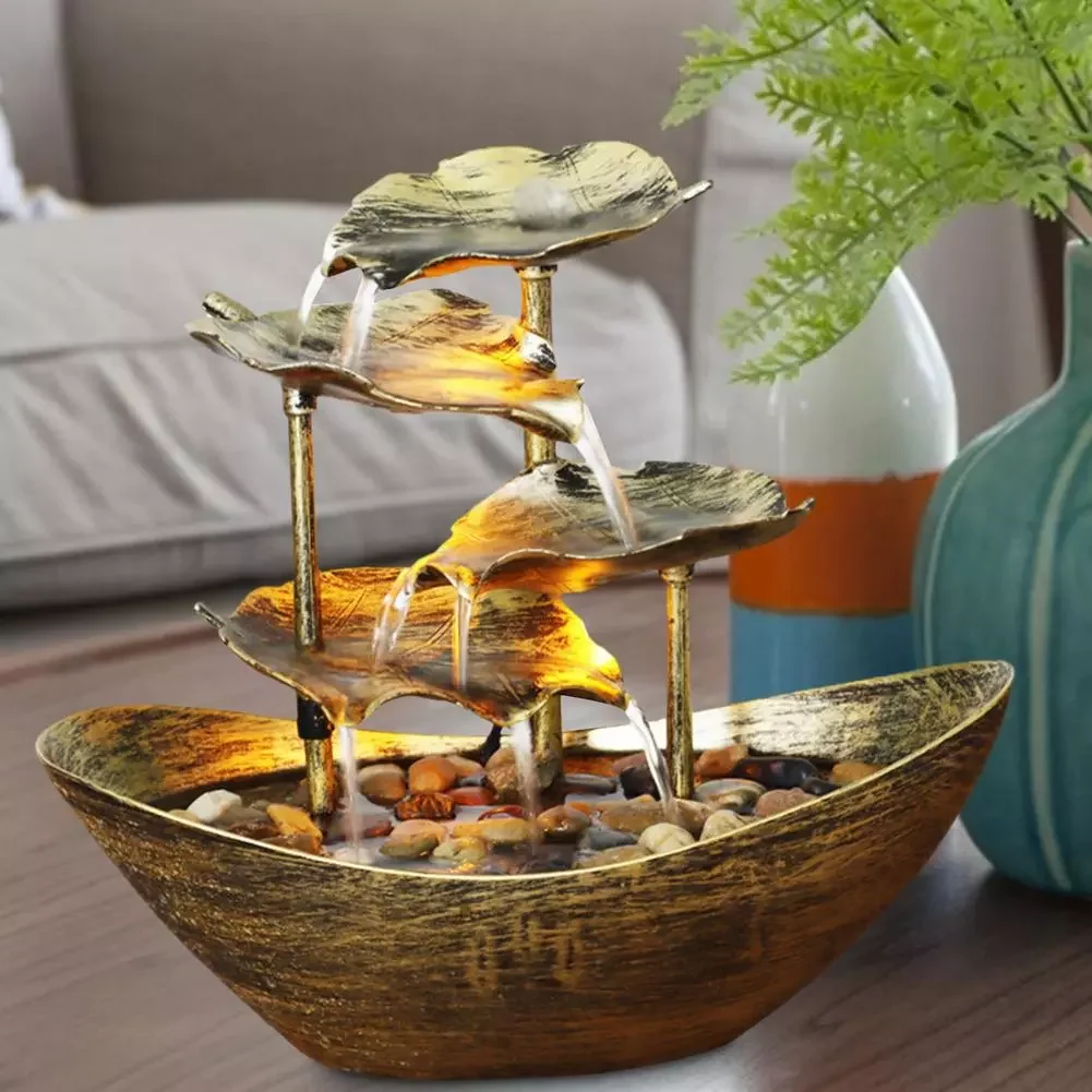 

USB Desktop Fountain LED Decoration Lotus Leaf Sailing Water Fountain Decor Living Room Entrance Decor LED Atmosphere Night Ligh