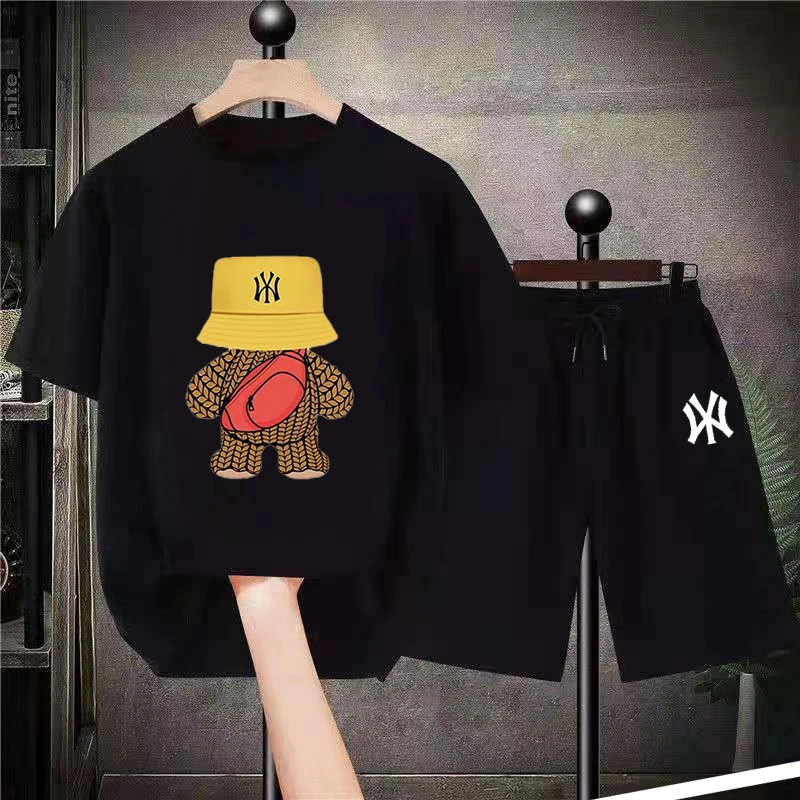 Summer Short Sets Korea Style Bear Graphic T-Shirts Shorts Set Luxury Mens T-shirt Suits Tracksuits Oversized Streetwear Tees