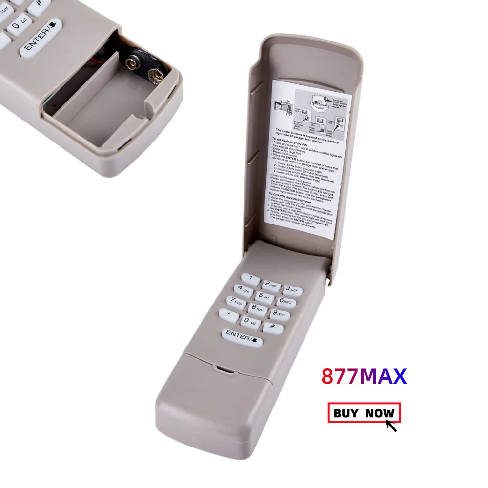 Беспроводной бесключевой доступ 877MAX совместим с открывателями гаражных дверей 315 МГц или 390 МГц для 893max