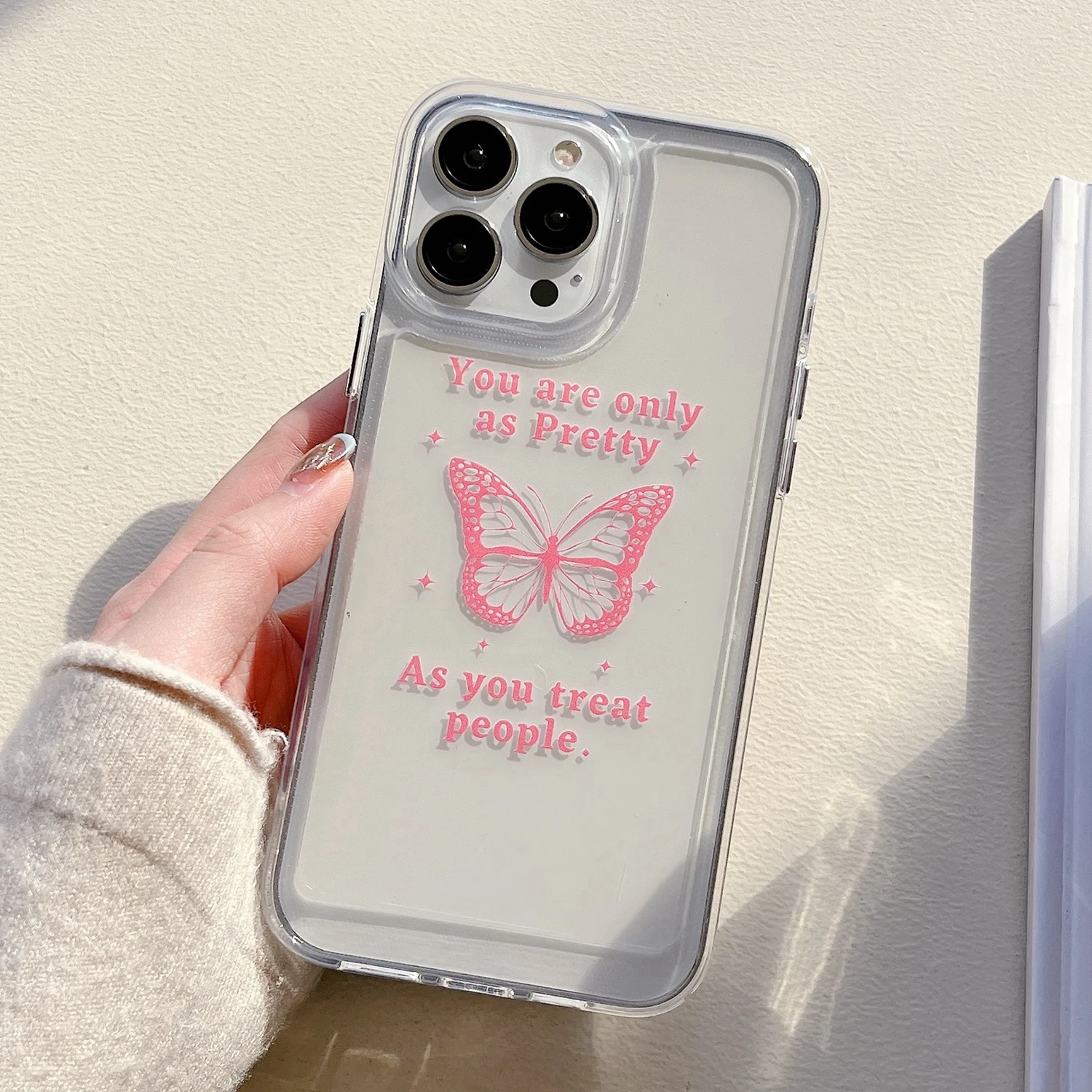 

Luxury Pink Blue Butterfly Transparent Phone Cases For iPhone 14 11 13 12 Pro XR Xs Max X Plus Shockproof Hard Back Cover Shell