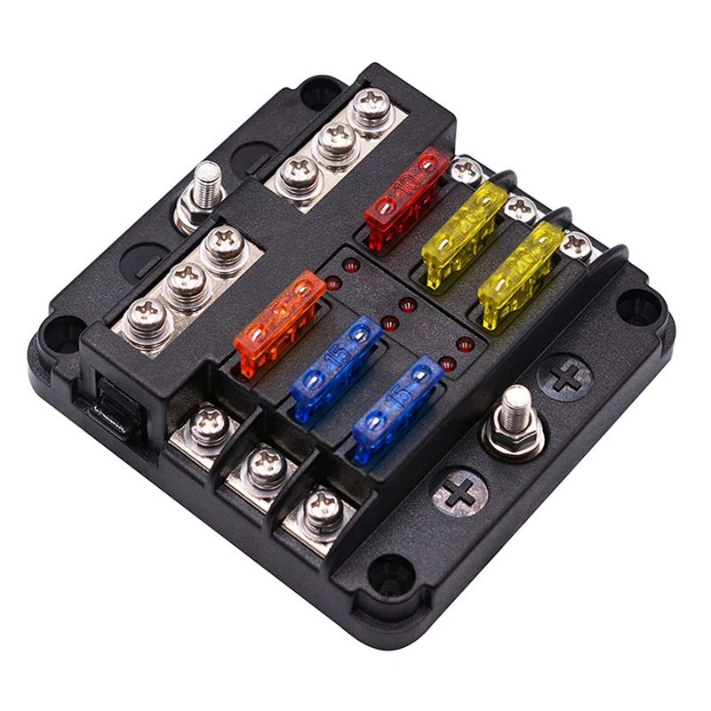 

5X Plastic Cover With LED Indicator Light M5 Stud 6 Ways Blade Fuse Block Fuse Box Holder 100A 32V For Auto Car Marine