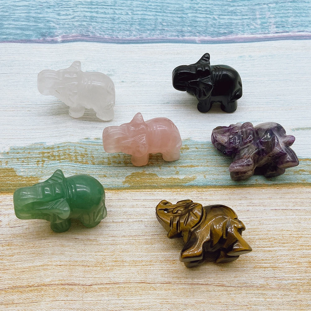 

1.5" Lucky Elephant Natural Stone Statue Ornament Feng Shui Statue Crystal Rose Clear Quartz Figurine for Home Office Decoration