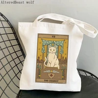 women shopper bag magic witchy the chariot cat tarot bag harajuku shopping canvas shopper bag girl handbag shoulder lady bag