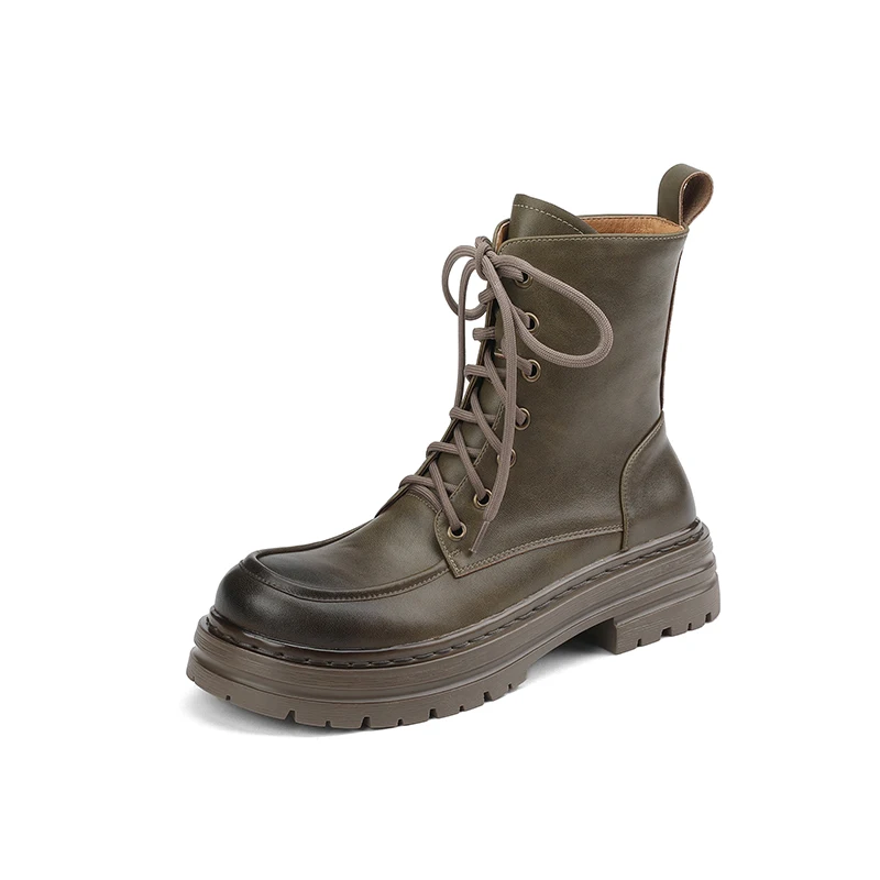 

Women ankle boots natural leather 22-24.5CM cowhide upper modern boots Vintage autumn winter Painted side zipper Knight boots