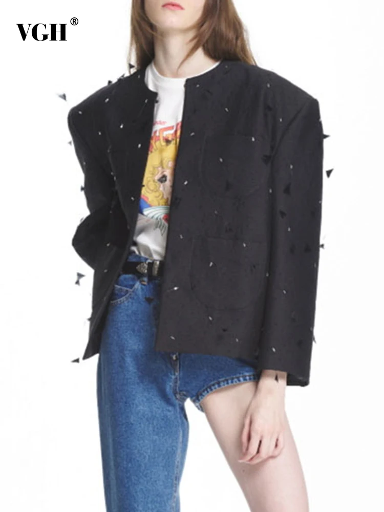 

Женское лоскутное пальто с карманами VGH, винтажное повседневное пальто с круглым вырезом и длинным рукавом, стильная весенняя одежда