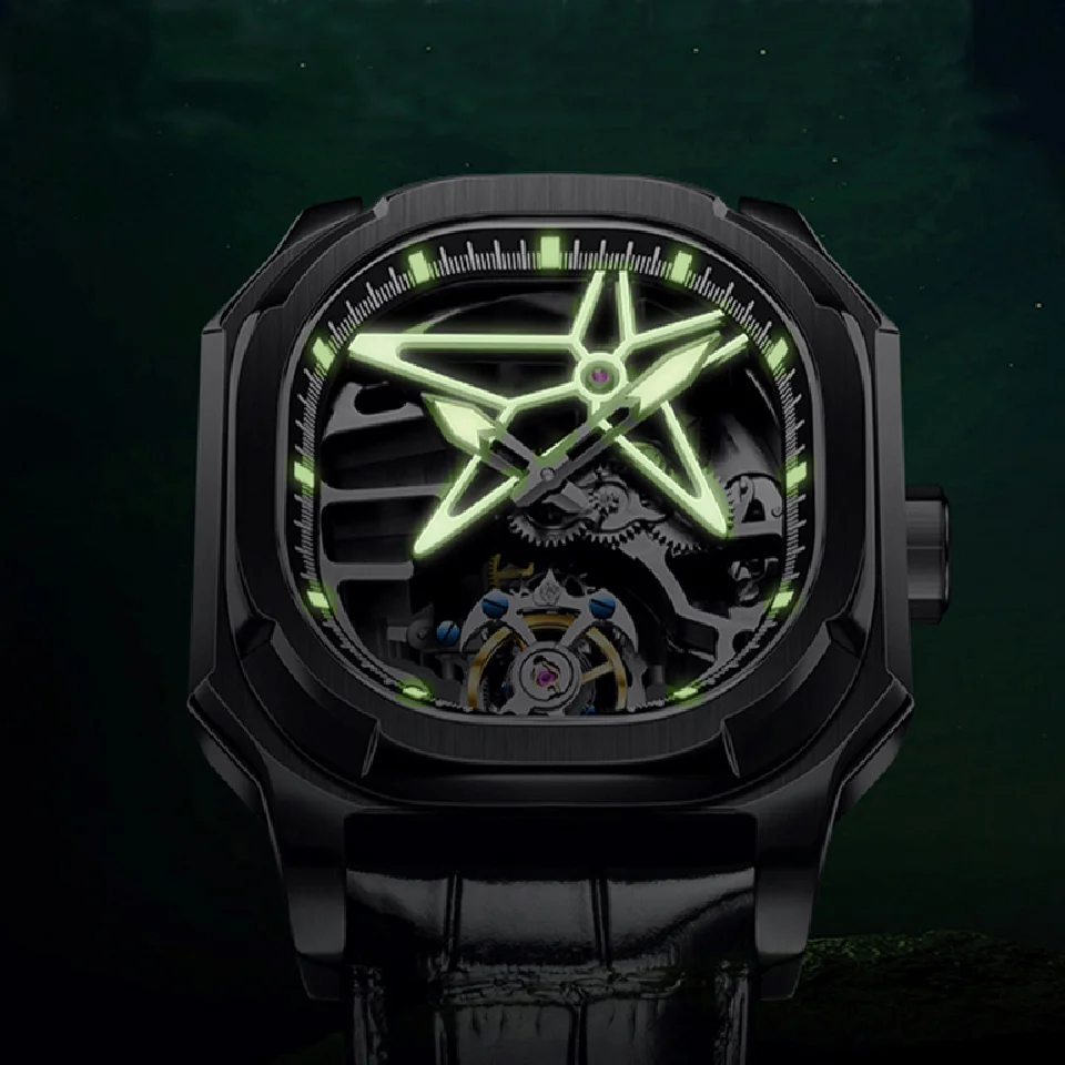 

AESOP Punk Skeleton Tourbillon Watch For Men Octagon Square Manual Winding Sapphire Mechanical Watches 7052G Luminous Waterproof