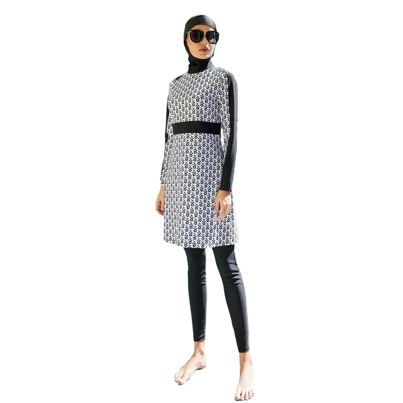 

G92F Full Covered Muslim Sports Swimsuit Conservative Women Tankini Long-sleeved Swimwear Diving Three-piece Swimming Suits