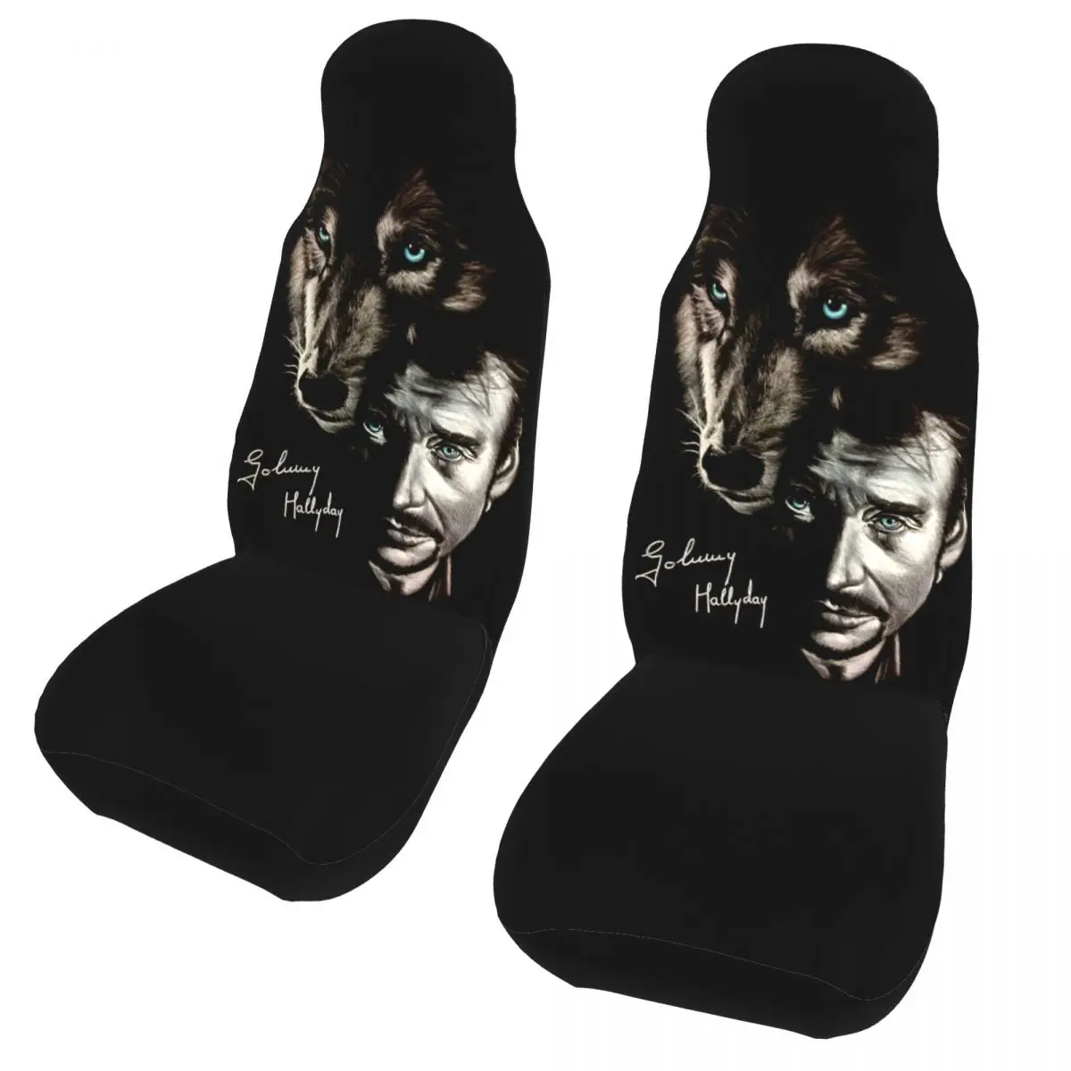 

Johnny Hallyday And Wolf Front Auto Seat Cover Print France Singer Rock Star Car Seat Covers Universal Fit for SUV Sedan 2 PC