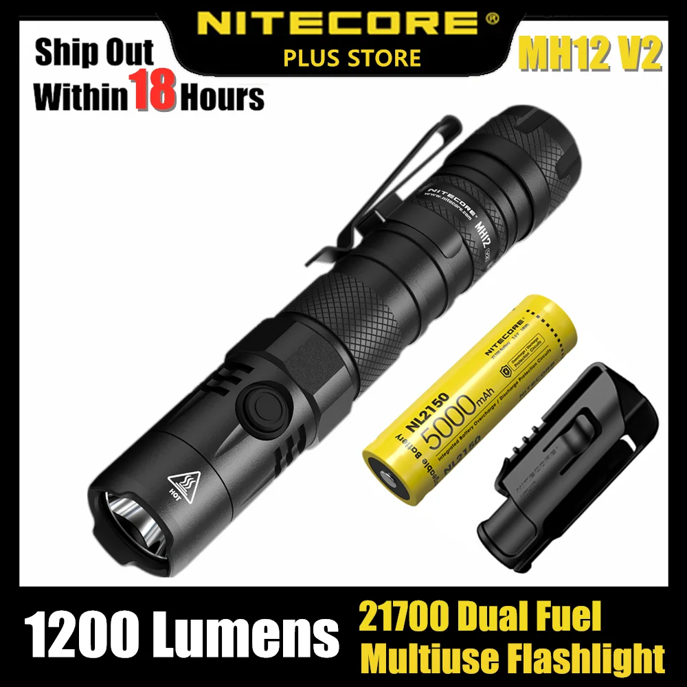 

Original NITECORE MH12 V2 Flashlight 1200LM CREE XP-L2 V6 LED USB-C Rechargeable Tactical Torch with 5000mAh Battery for Camping