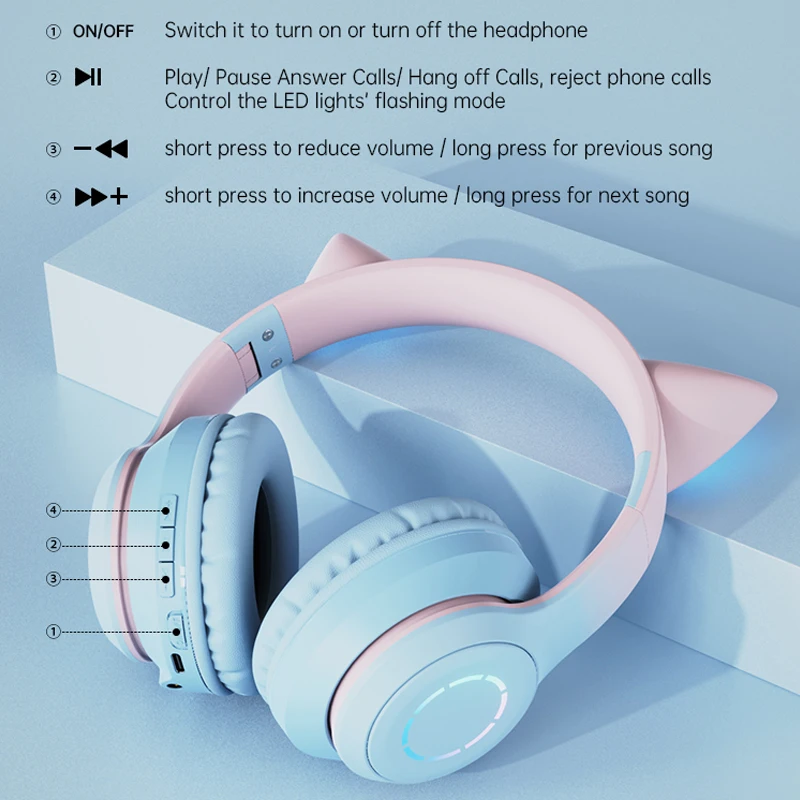 Беспроводные игровые наушники со светодиодной подсветкой с микрофоном для детей