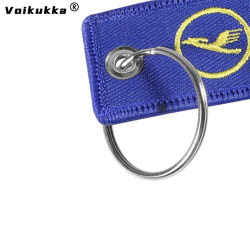 Фото Voikukka Jewelry Deutsche Lufthansa логотип с обеих сторон вышивка брелок Подвеска бирки прямоугольная цепочка для ключей сувенир оптом №5