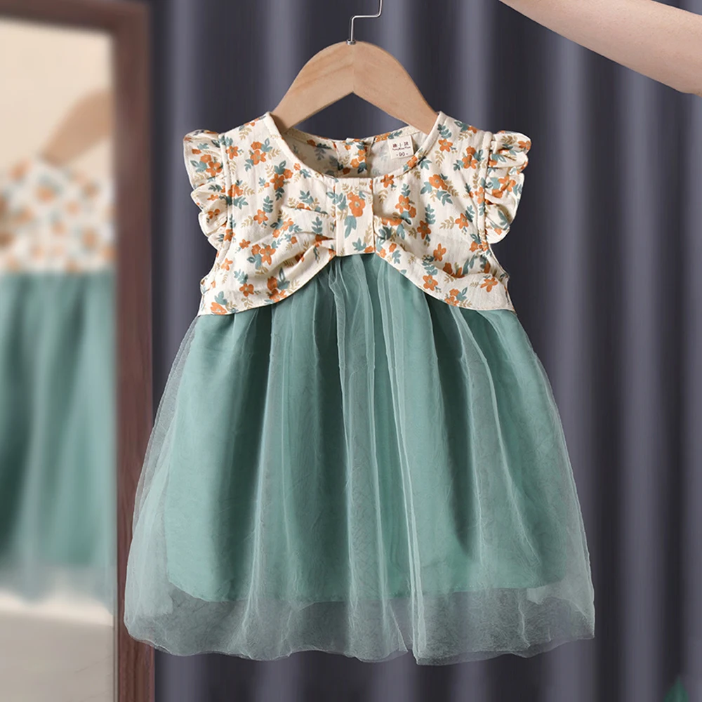 

Flowers Dress for Kids Baby Girls Toddler Casual Beach Sleeveless Tulle Princess Dresses Tops Fashion Sundress Clothes 1-6 Years