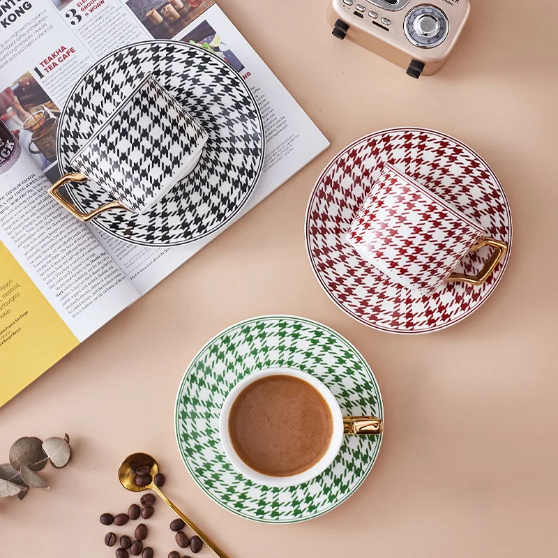 

Luxury Nordic Marble Ceramic Coffee cups Green Coffee Mugs Cafe Tea breakfast Milk Cups Saucer Suit with Wooden Tray Ins