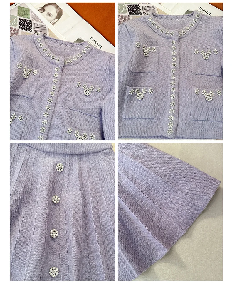 Женский трикотажный костюм элегантный фиолетовый из двух предметов короткая