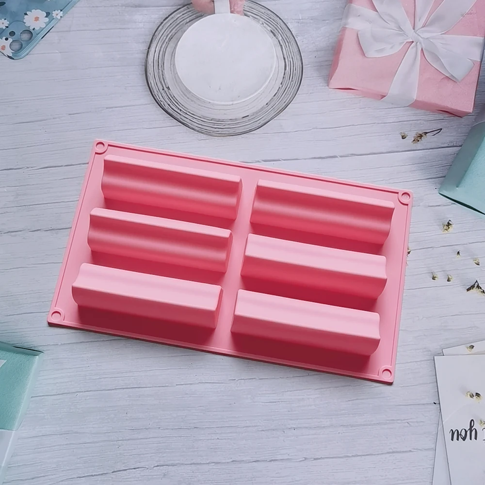 

6 Cavity Silicone Mold 3D Long Strip Shape Chocolate Truffle Mousse Cake Dessert Mold DIY Baking Moulds