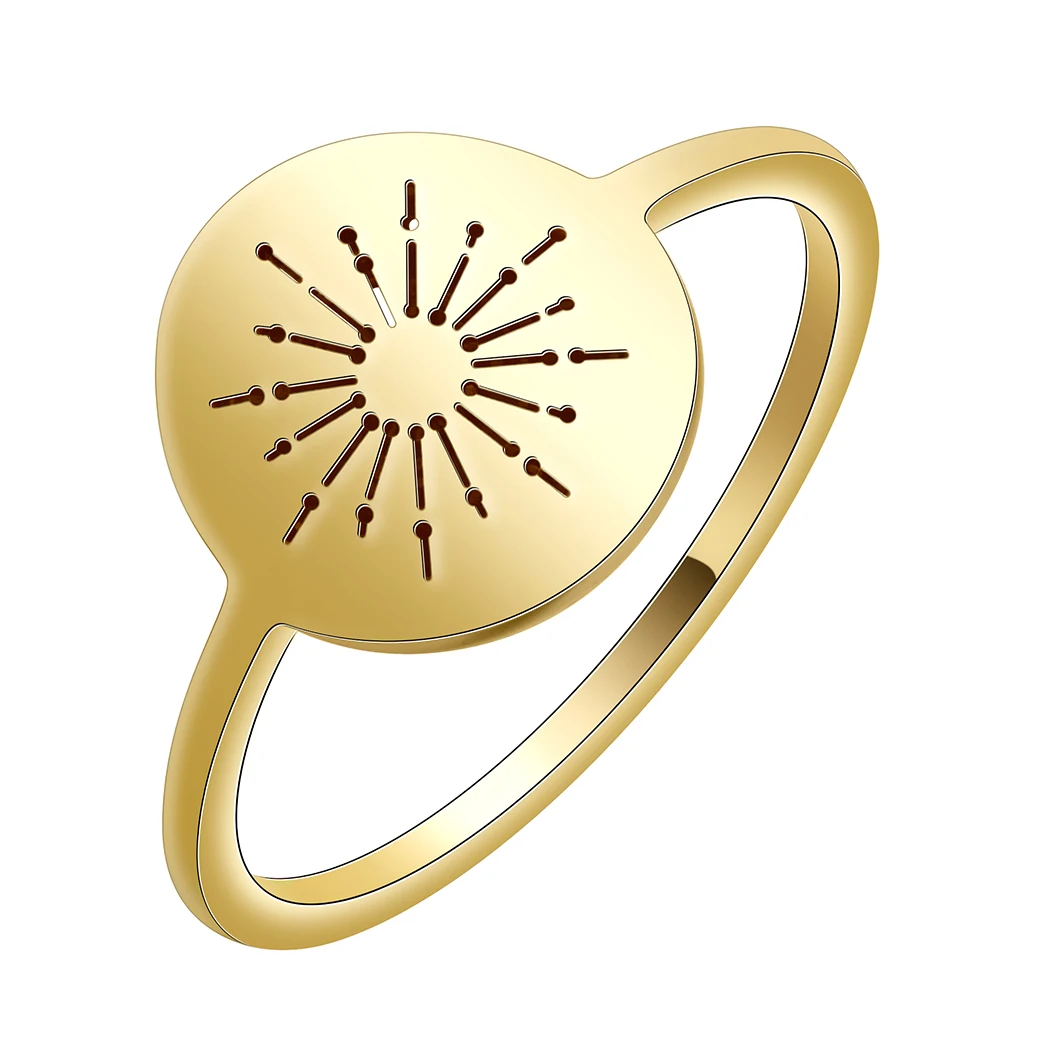 

CHENGXUN Tiny Sunbeam Rings for Women Girls Stainless Steel Starburst Stacking Ring Dainty Oval Statement The Sun Tarot Jewelry