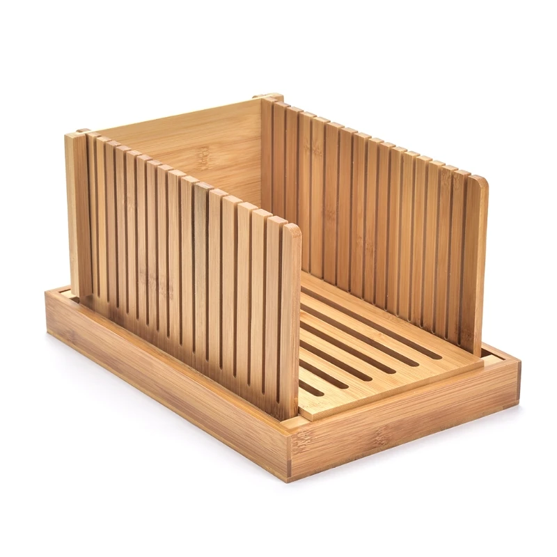 

H55A Foldable Bamboo Wood Bread Slicer Cutter Toast Loaf Cutting Guide Slicing Maker