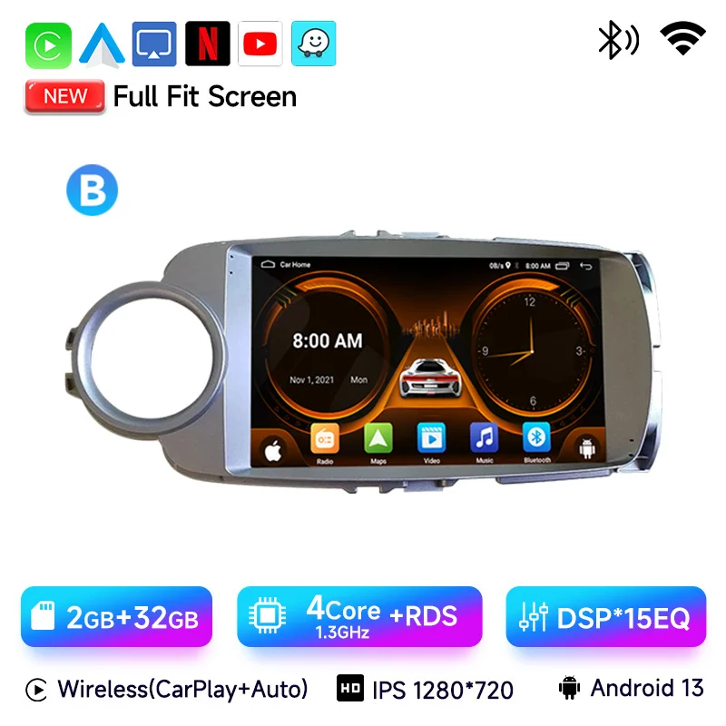 

Автомобильное радио Android 13 Carplay для Toyota Yaris 2012 2013 2014 2015 2016 2017, навигация, GPS, мультимедийный плеер, стерео Wi-Fi BT Auto