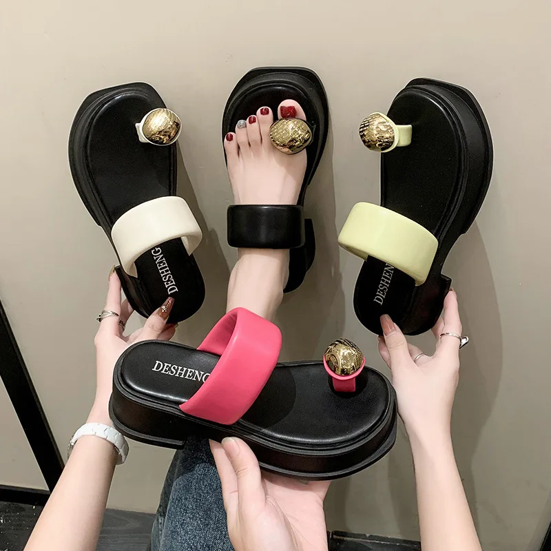 Summer Women Slippers Flats Platform Sandals Casual Shoes Designer Ladies PU Leather Slingback Flip Flops Soft Slides 2023 New