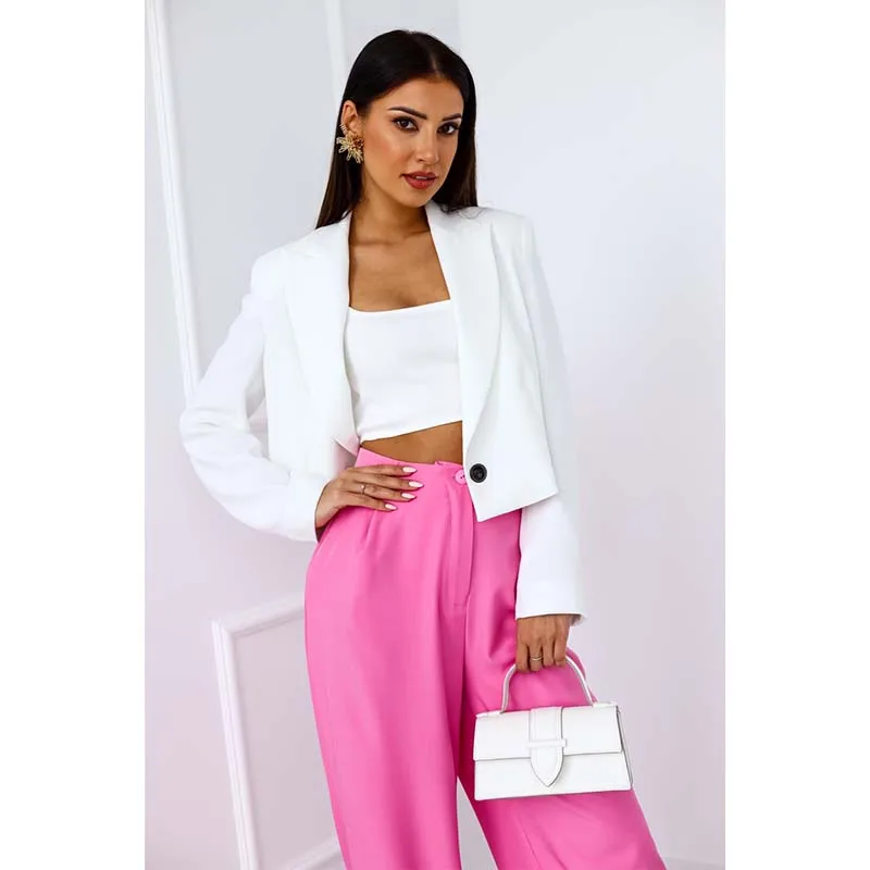 Ladies Short Blazer Fashion Solid Long Sleeve Button Lapel Thin Black Women Jacket Women Office Suit Harajuku Pink Woman Coat