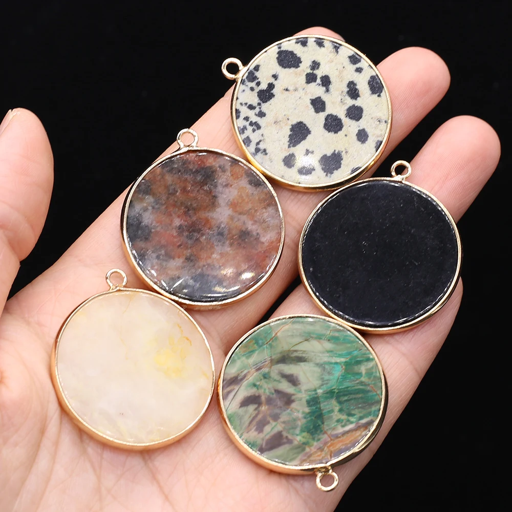 

Natural Stone Pendant Round Shape Natural Damation Jasper Malachite Pendant Charms for Making DIY Jewerly Necklace 31x36mm