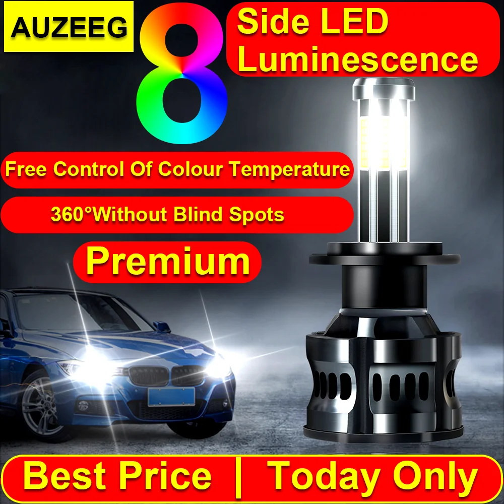 

LED Headlight 10000LM Auto Lighting System 3000K 6000K 8000K 8-side Headlamp H1 H4 H7 H11 9005 9006 3 Color Car Led headlights