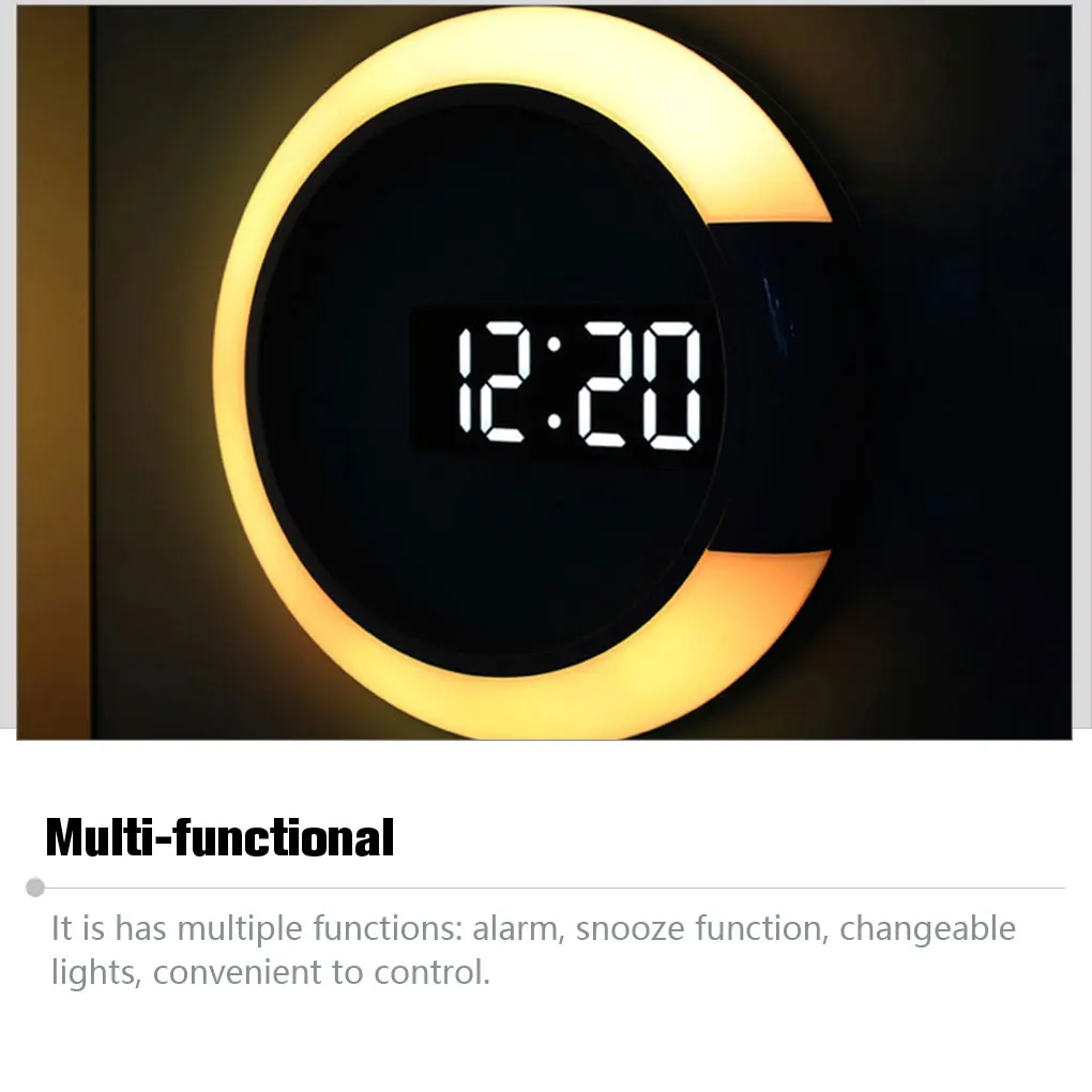 

Electronic Digital Alarm Clock Wall Temperature Thermometer Nightlight LED Mirror Hollow Modern Design Living Room