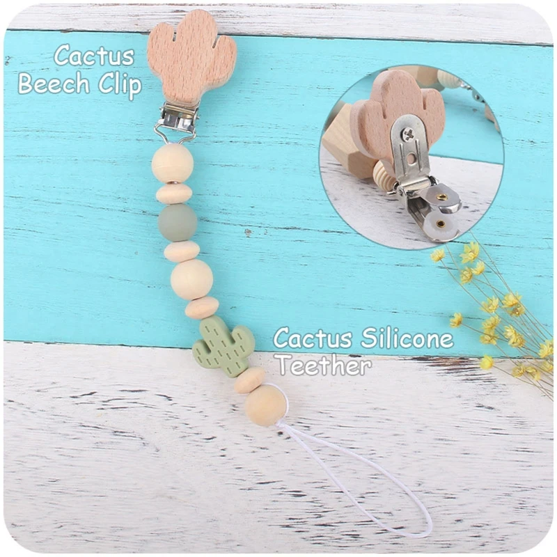 

Cute Cactus Baby Pram Pendant Rattle Pacifier Chain Clip Wooden Beads Bracelet Bed Bell Mobile Rattles Infants Teether
