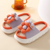 sweet flowers bedroom slippers for womens cotton linen indoor slides soft thick sole shoes women slippers 2022 new all senson
