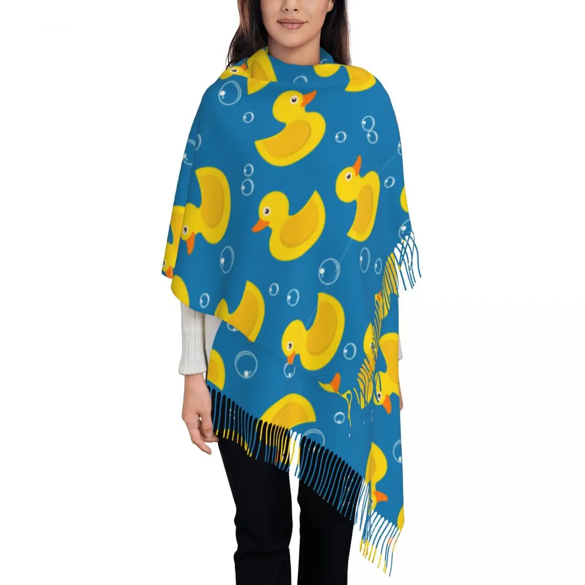

Yellow Rubber Duck And Bubbles Women's Tassel Shawl Scarf Fashion Scarf