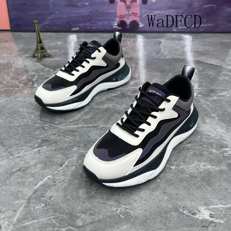 

Мужские кроссовки на платформе, из микрофибры и кожи