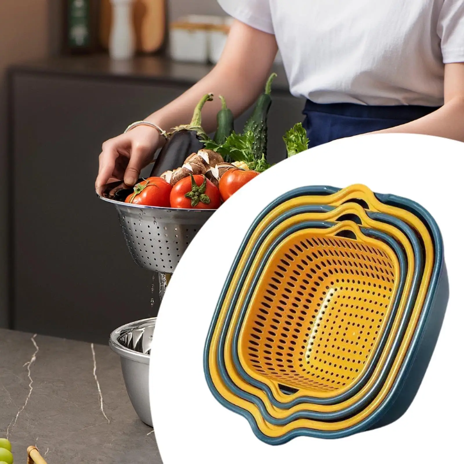 Двухслойная сетчатая корзина для дома 3 набора салатов спагетти лапши