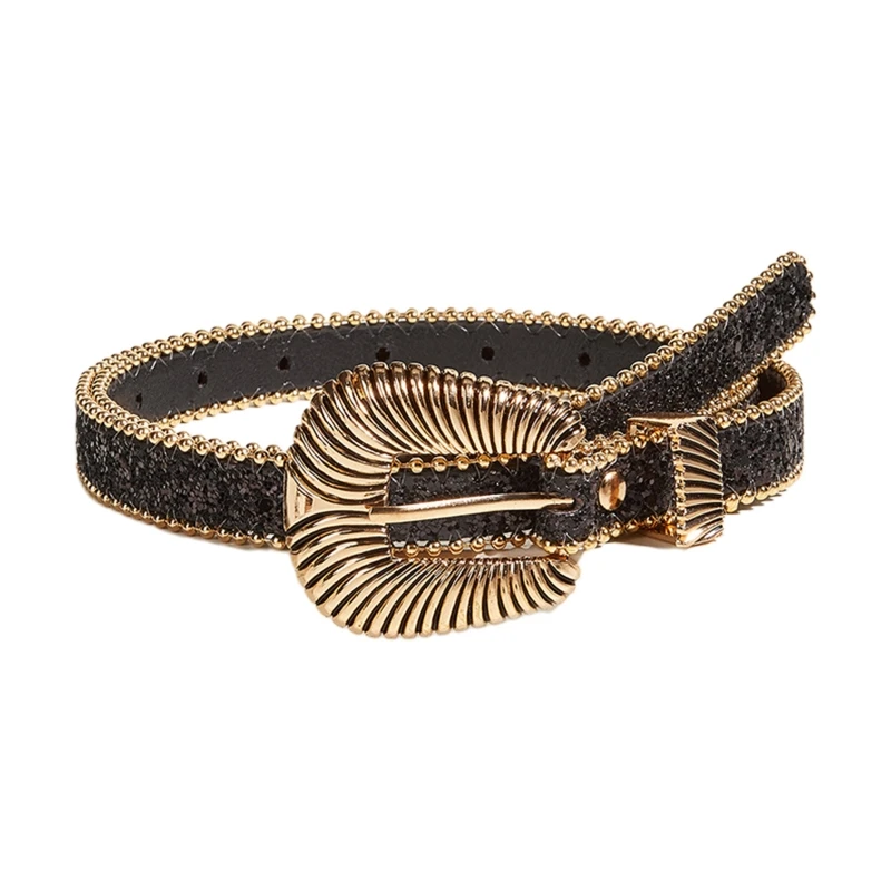 

Ремень с блестками для мужчин и женщин, Модный ковбойский пояс из искусственной кожи в стиле панк, для джинсов, мужчин и женщин, Y2K