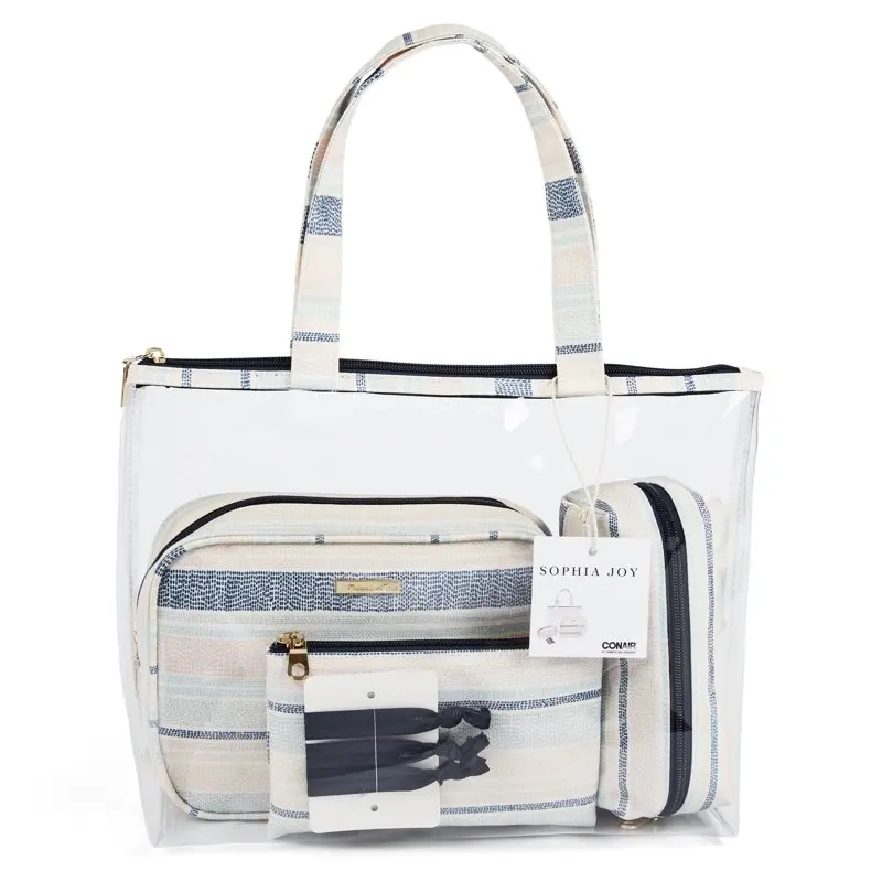 

Transparent 7-Piece Cosmetic Bag with Patterned Handle