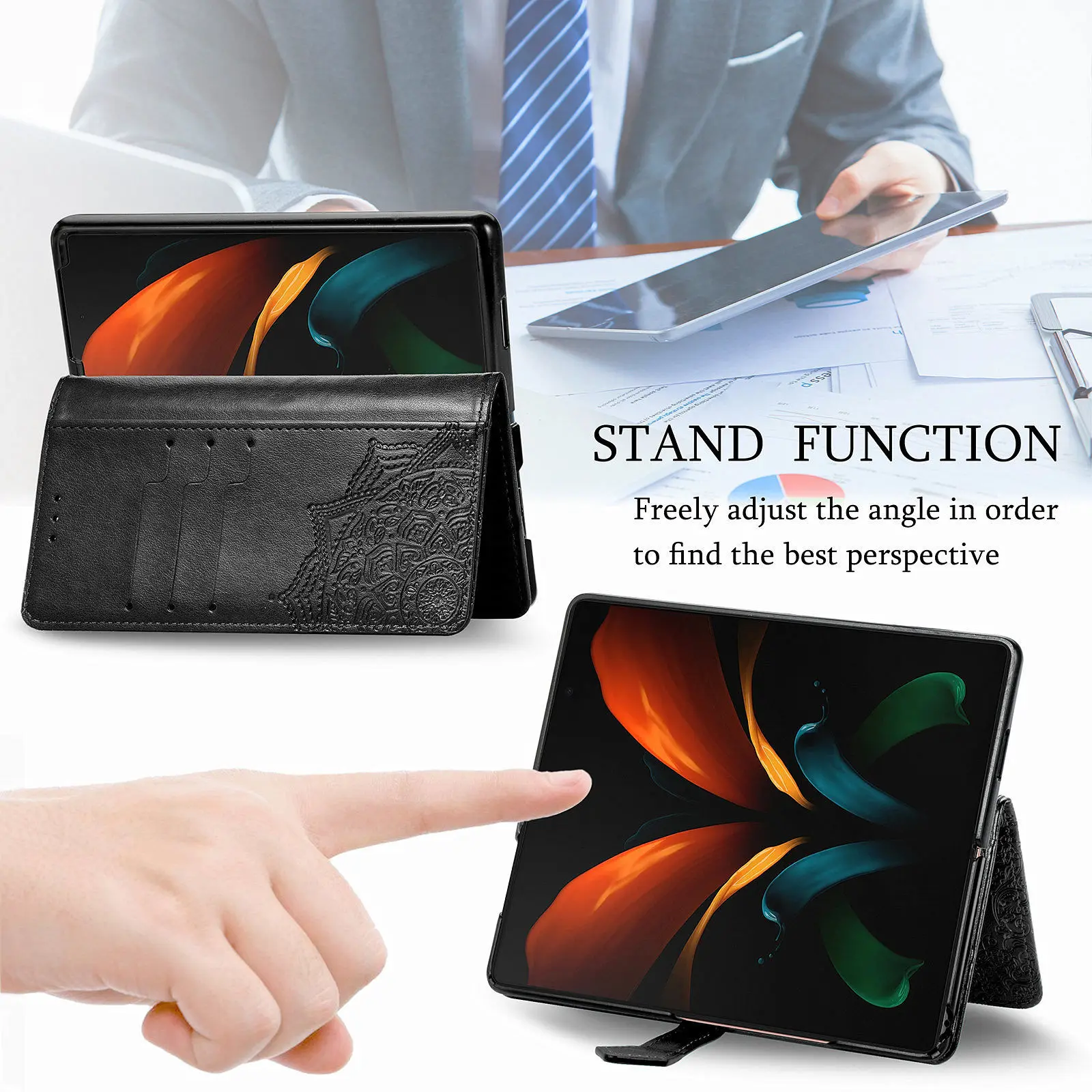 Кожаный чехол для Samsung Galaxy Z Fold 4 Prime 3D рельефный Чехол-бумажник с цветком на fold 3