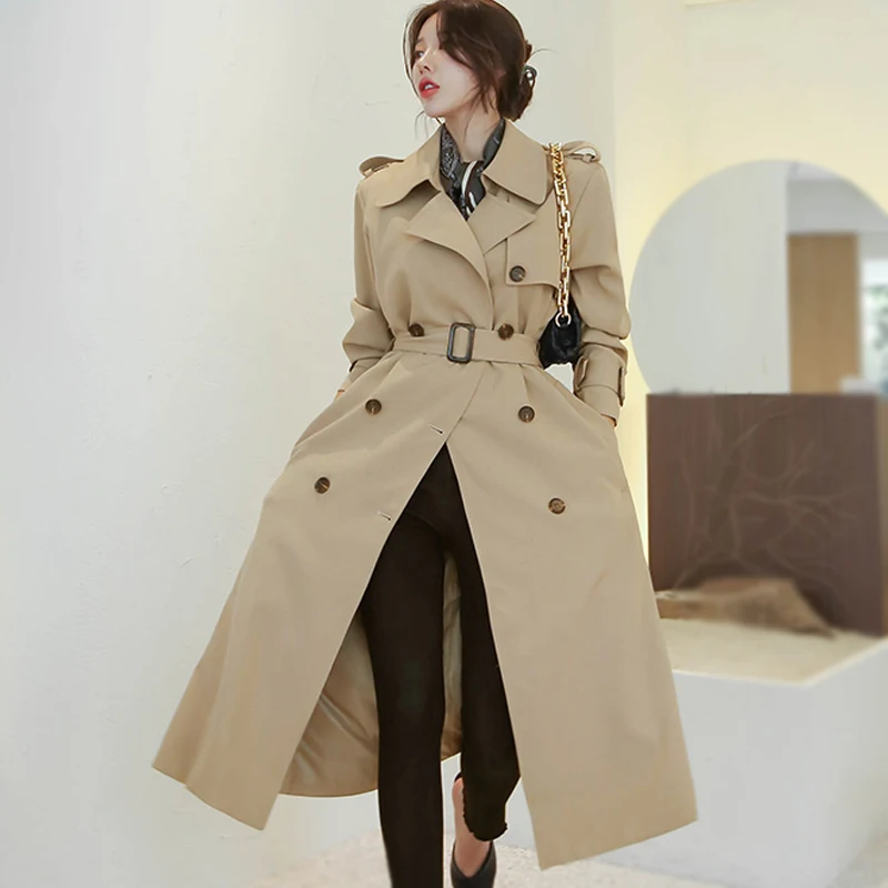 

Runway Spring Korean Fashion Office Lady Slim Windbreaker Women's Clothes Lace-Up Elegant Slim Luxury Long Coat Dress