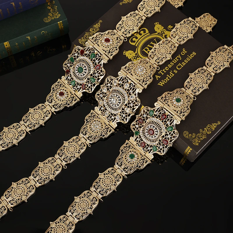 

Algerian Style Women's Jewelry Belt Colored Rhinestone Inlaid With Gold Colored Metal Belt On The Bride's Belly Chain