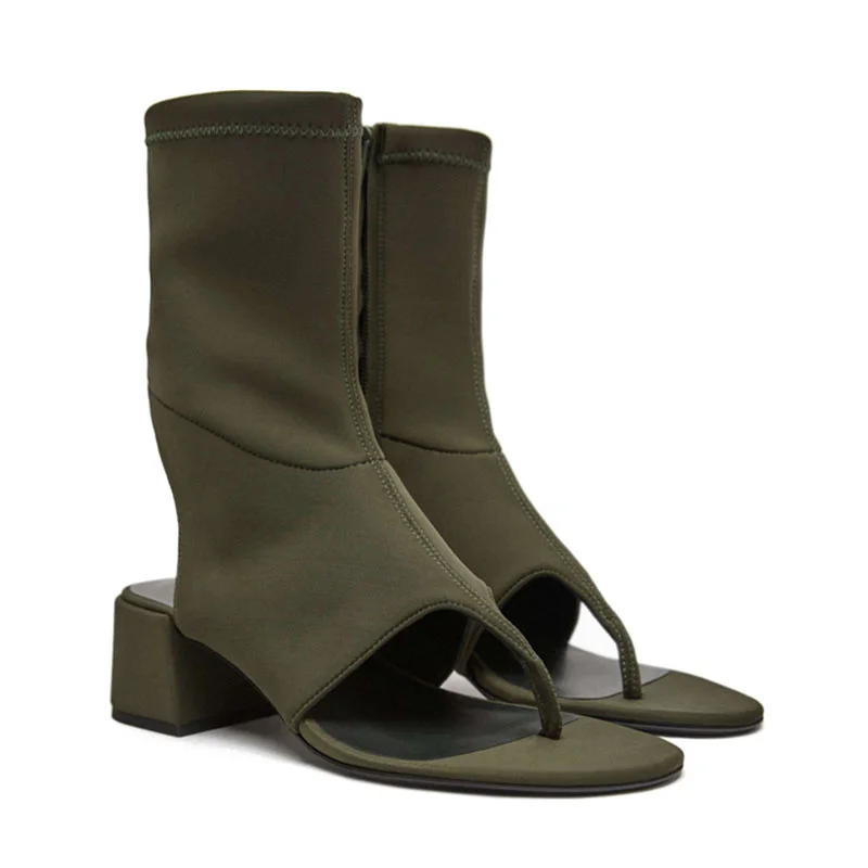 Dark green Women's ankle boots round toe Crude heel fashion Side zippered female shoes Outdoor Novelty Versatile ladies Booties