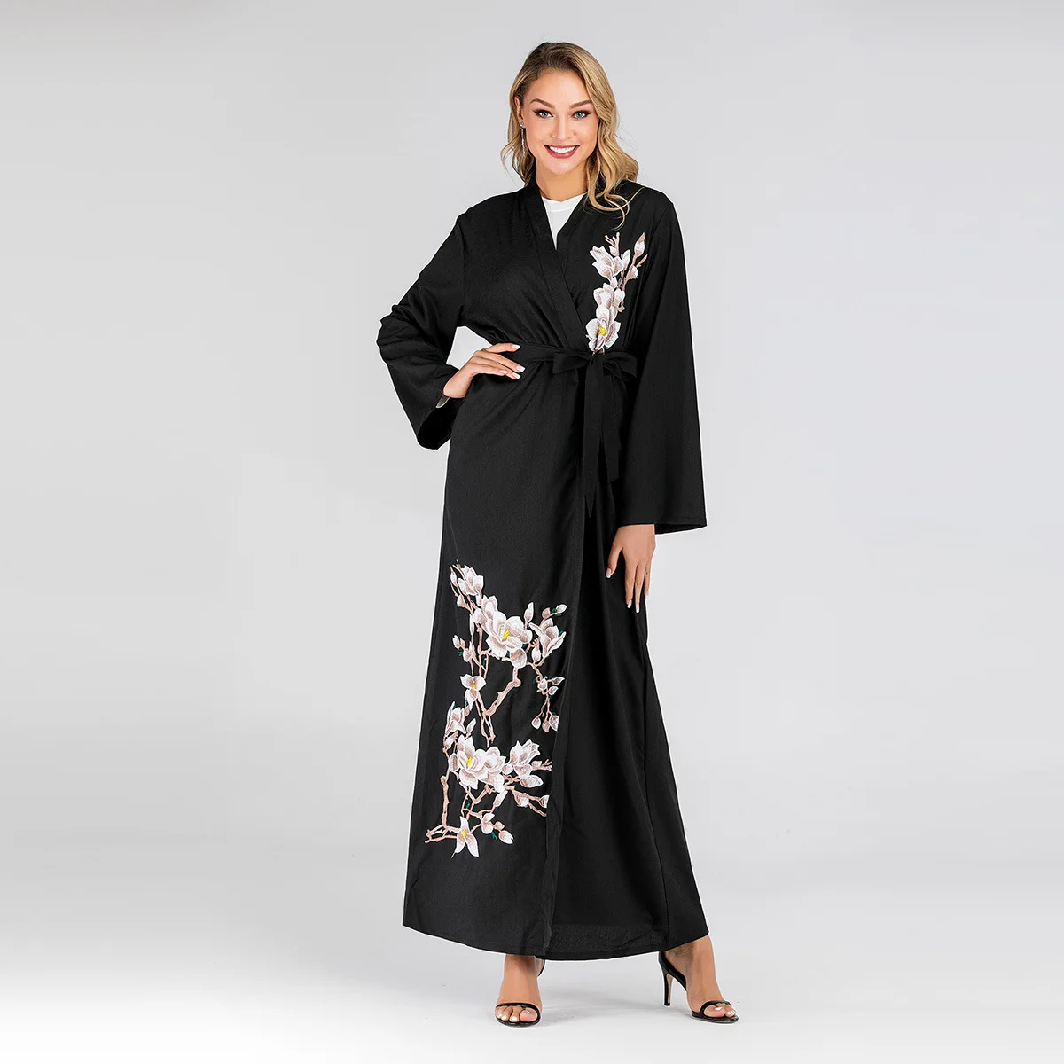 ИД Мубарак Дубай абайя кимоно вышивка мусульманский хиджаб платье открытые Abayas для женщин турецкие платья мусульманская одежда Djellaba Femme