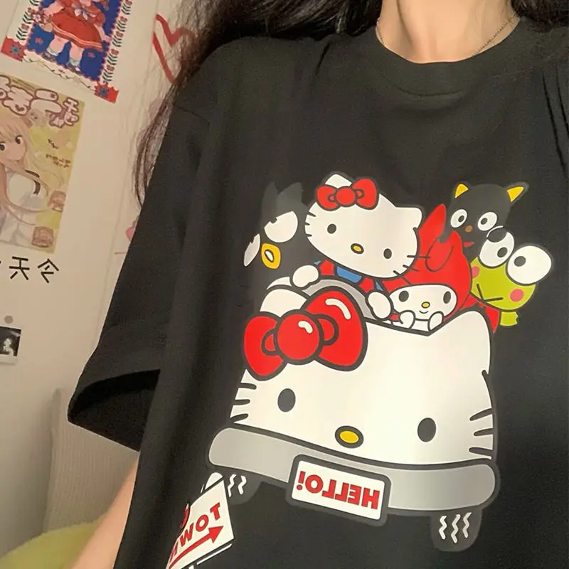

Japanese Cute Sanrio Short-Sleeved T-Shirt Hello Kitty Loose Round Neck All-Match Couple Tops Short-Sleeved Ins Trendy Students