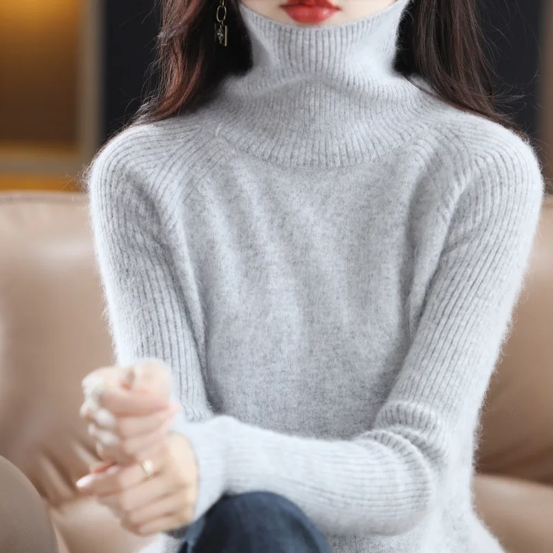 

Autumn and Winter 2022 New Women's Sweater 100% Mink Cashmere High Neck Knitted Pullover Korean Fashion Soft Women's Top