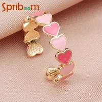 colorful love heart womens ring opening sweet enamel cute finger rings gold silver color vintage bohemia jewelry for women girl