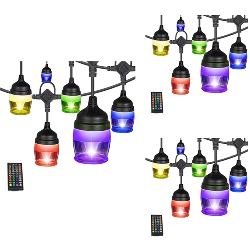 

HOT SALE 12Bulbs RGB Changeable Outdoor String Lights LED Patio Cafe String Light Multi-Color For Patio Deck Backyard