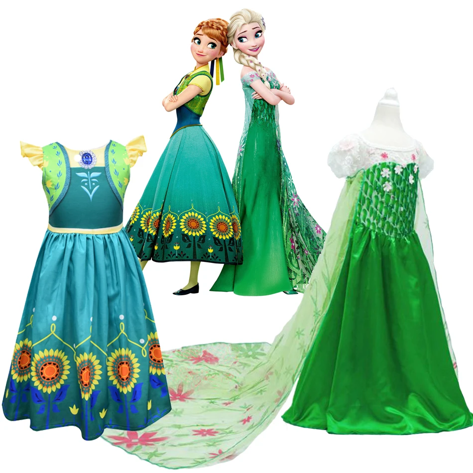 

Frozen Fever Elsa And Anna Cosplay Costume Girls Birthday Surprise Present New Year Clothes Children Princess Party Outfits